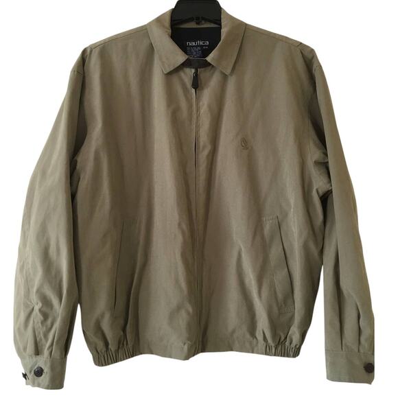 Nautica Medium Khaki Colored Lined Windbreaker Jacket Button Collar - Picture 2 of 9